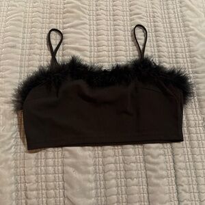 SHEIN CURVE : SZ 0X NWOT black feather crop top